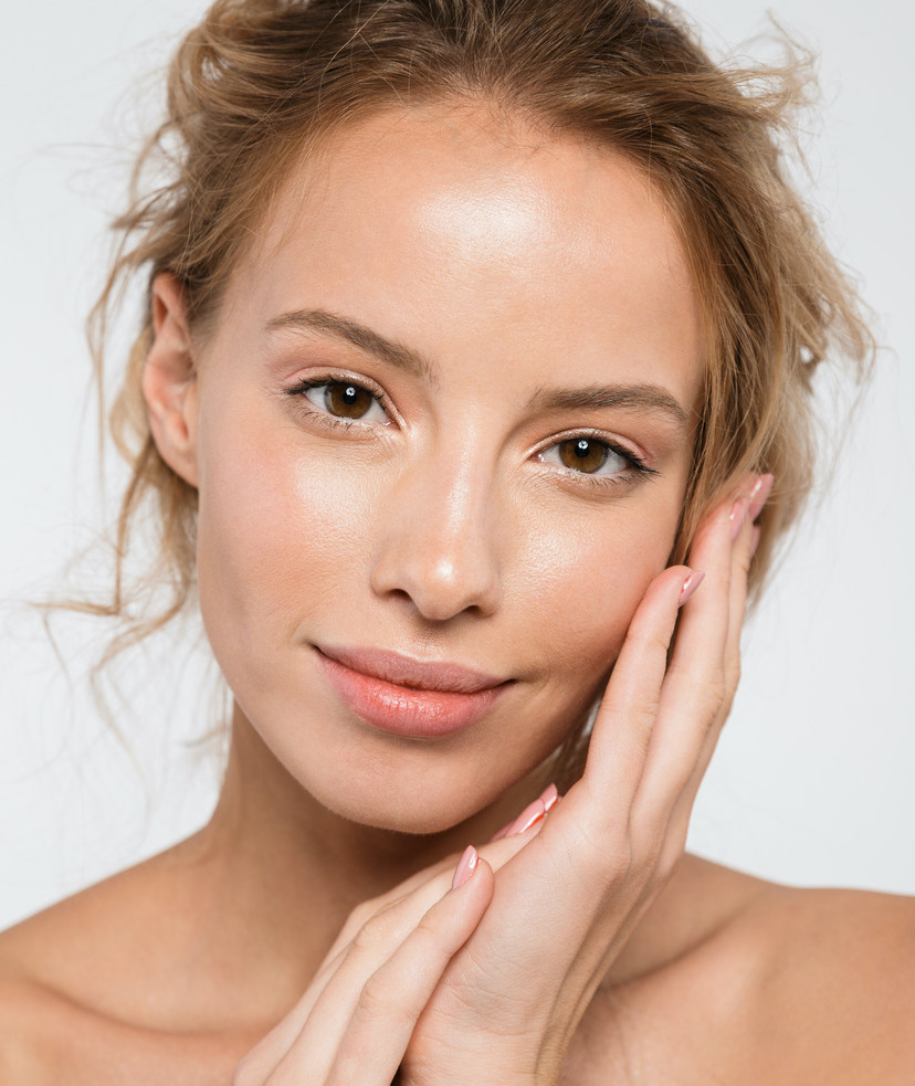 Photo of a blonde woman with wrinkle-free skin